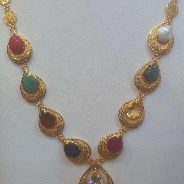 Gold navaratna necklace